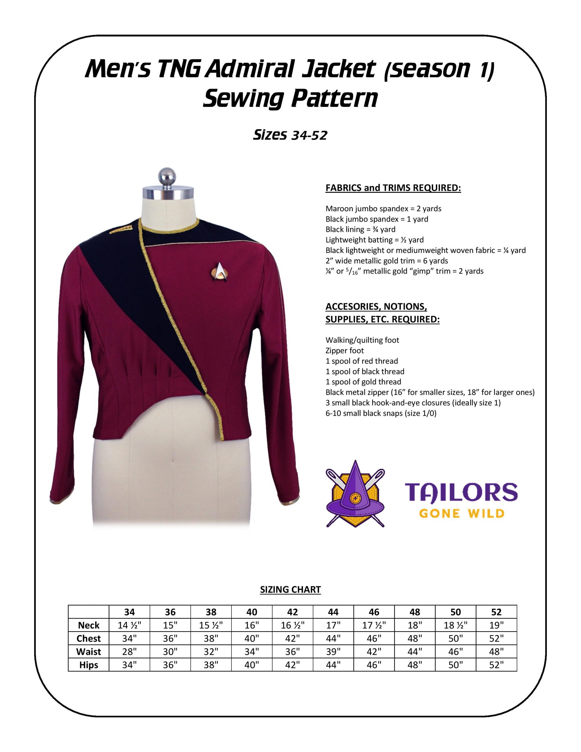 TNG season 1 admiral sewing pattern - Tailors Gone Wild
