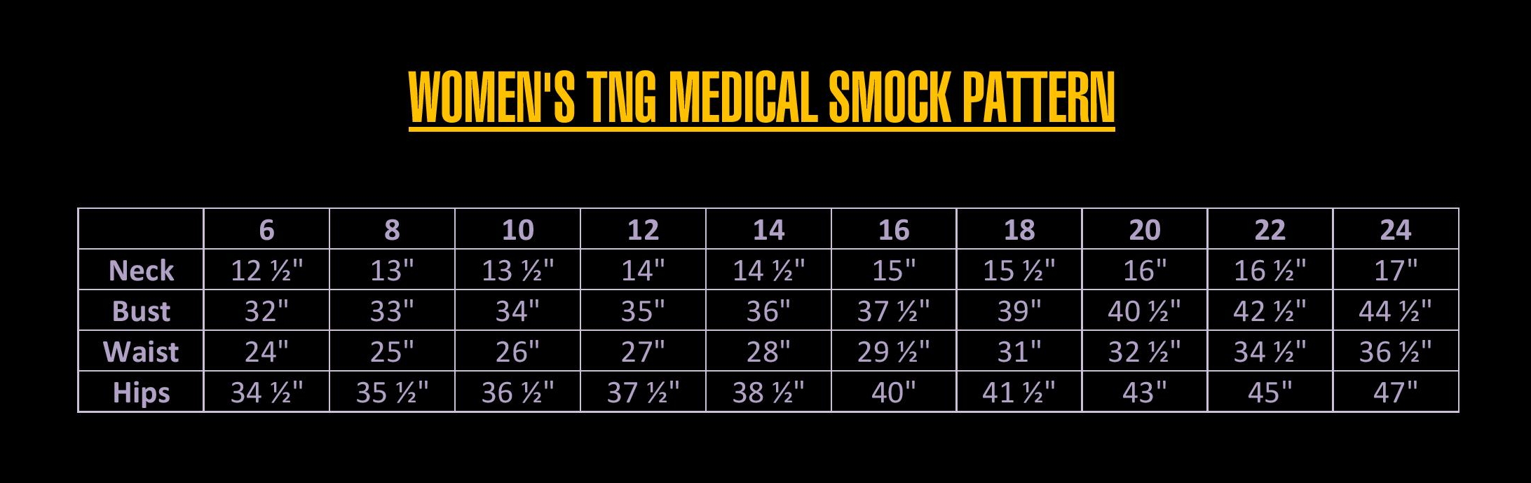 TNG medical smock sizing chart - Star Trek Costume Guide