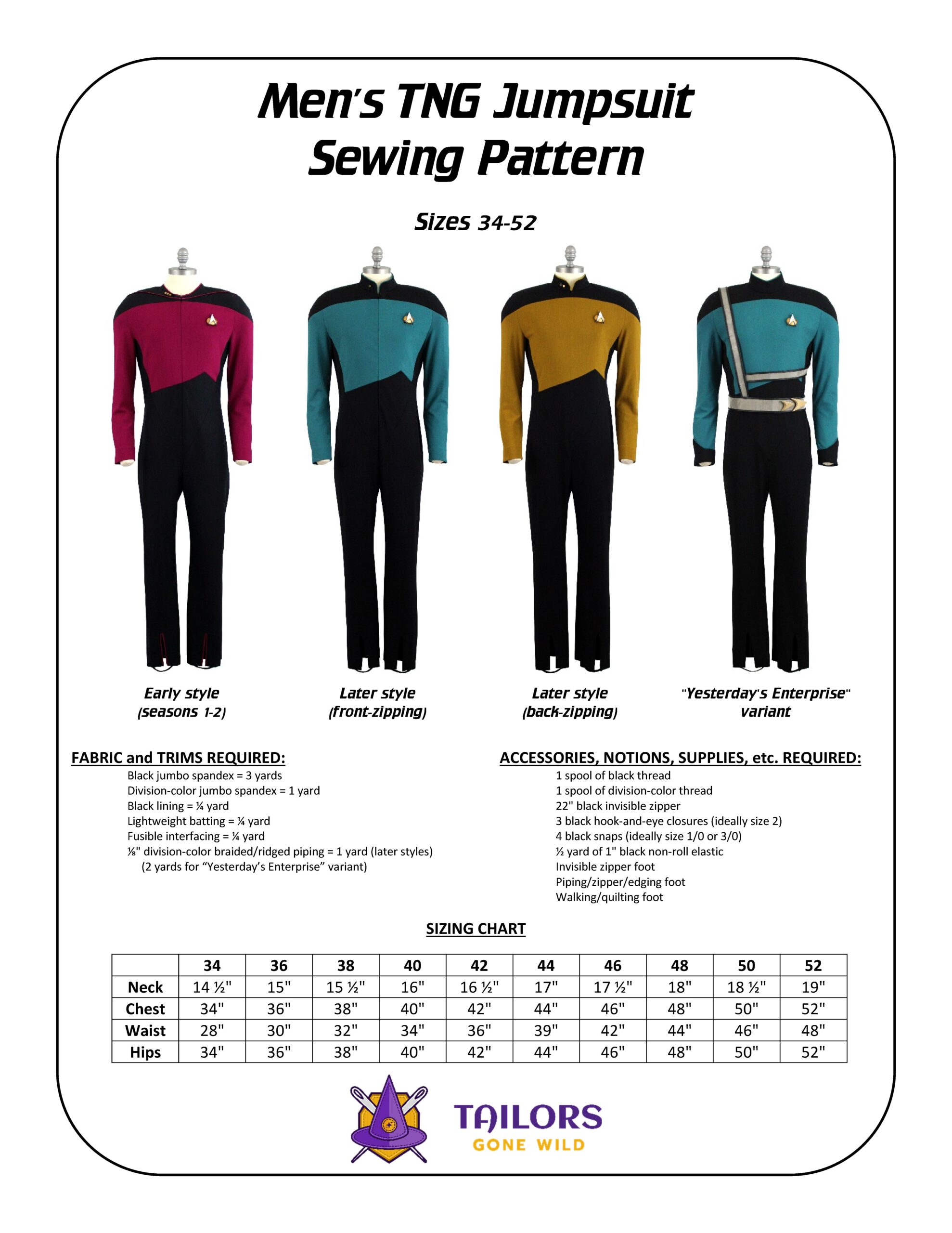 Krigsfanger Michelangelo Traktor Men's TNG Jumpsuit Sewing Pattern! - Star Trek Costume Guide
